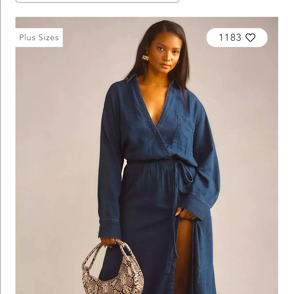 Brand new maxi dress blue light breathable denim faux wrap with tags runs large